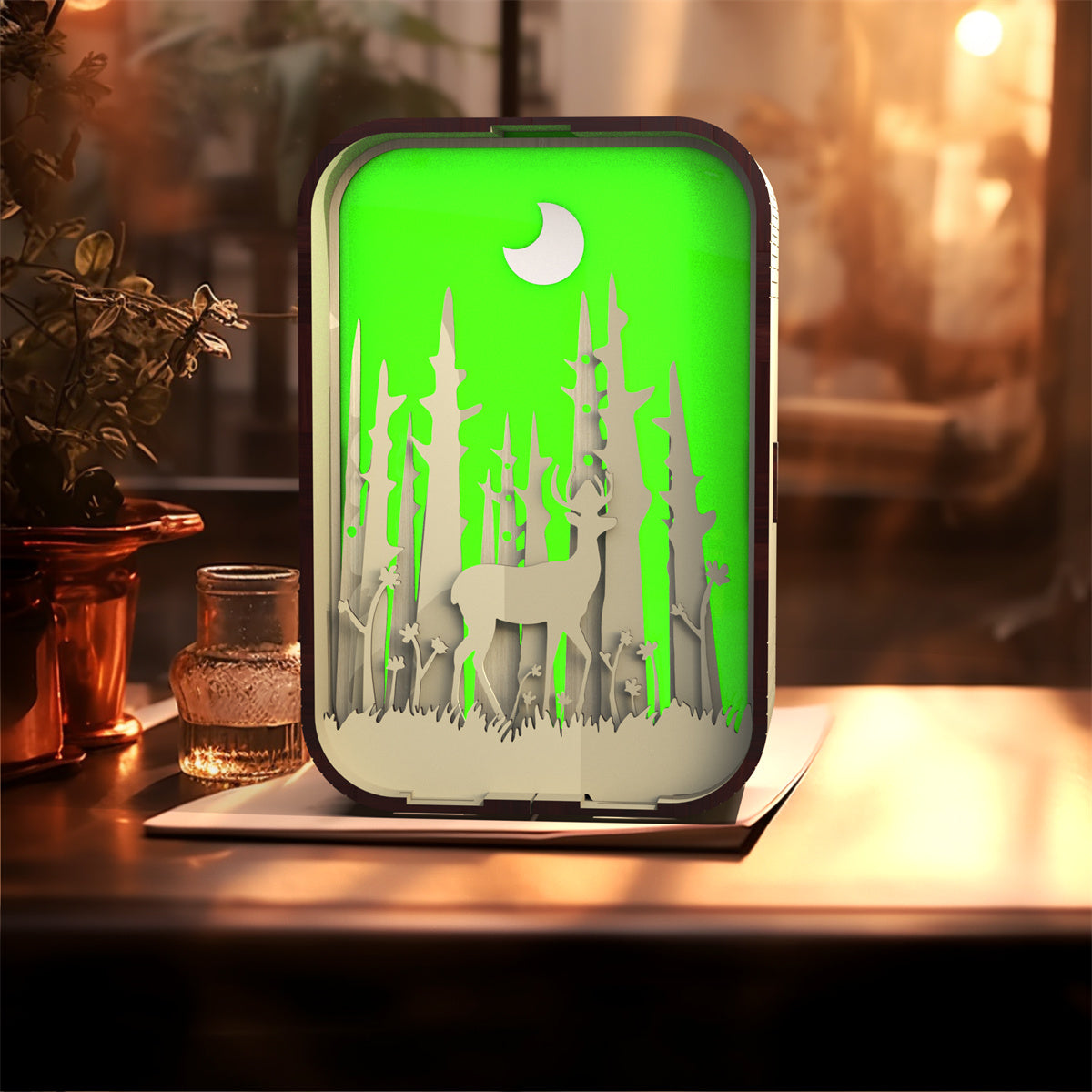 Woodcarving Deer Night Light – Minimalist USB Bedside Lamp