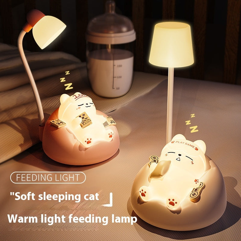 Sleeping Cat Silicone Night Light (Rechargeable) – Pat/Tap Control, 40+ Hour Battery