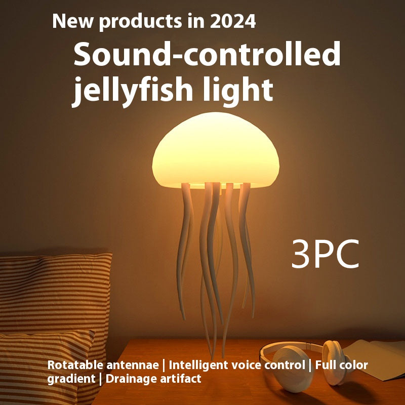 Jellyfish Mood Lamp (USB-C Rechargeable) – Swirling Tentacles, 17 RGB Colors + Voice Control