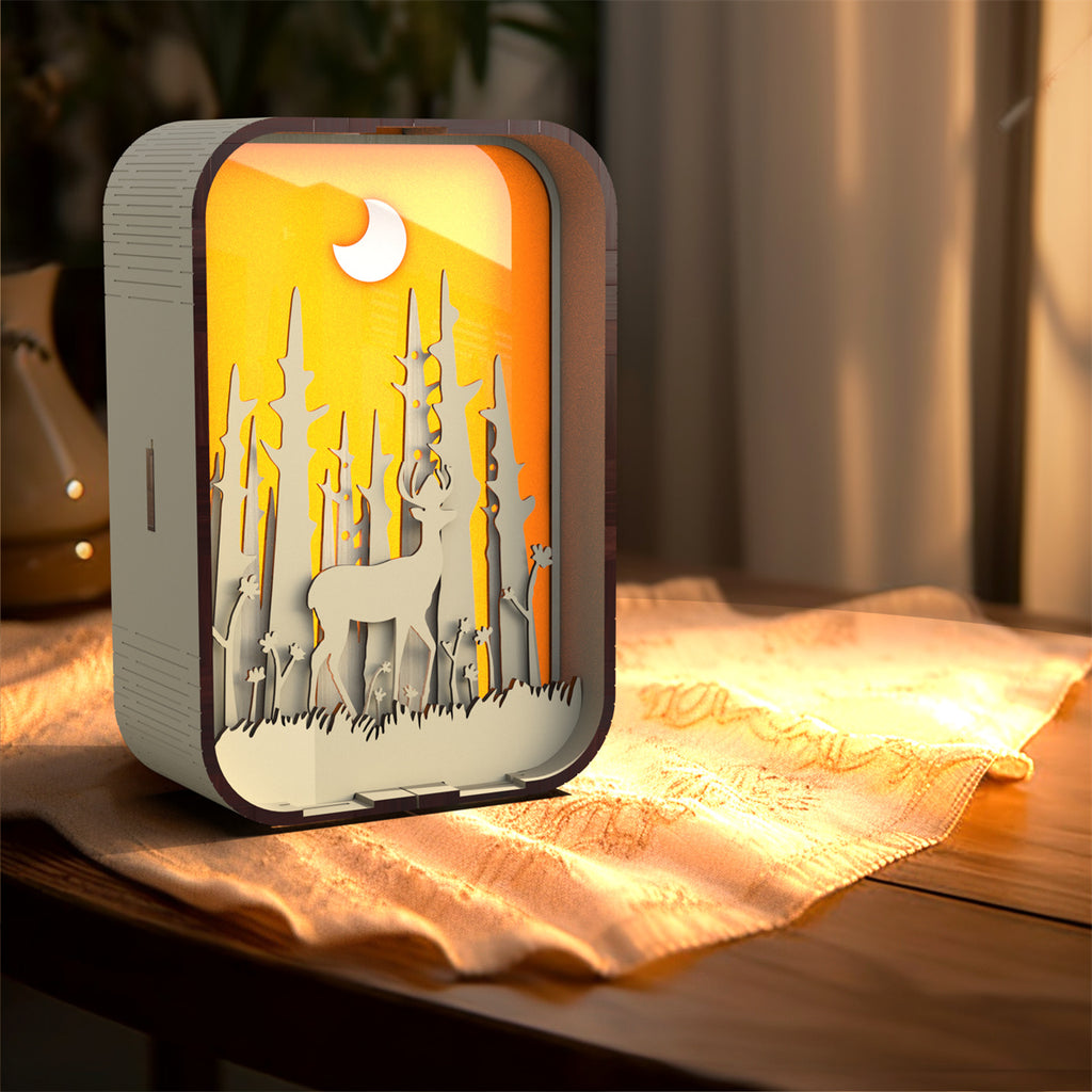 Woodcarving Deer Night Light – Minimalist USB Bedside Lamp