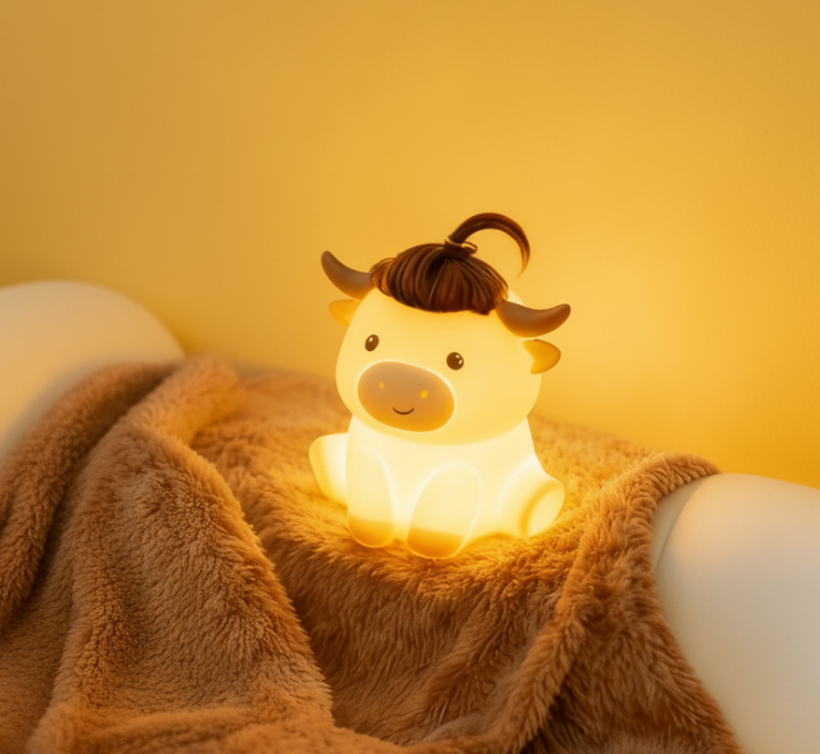 Highland Cow Ambient Night Lamp – Rechargeable Silicone Sleep Light
