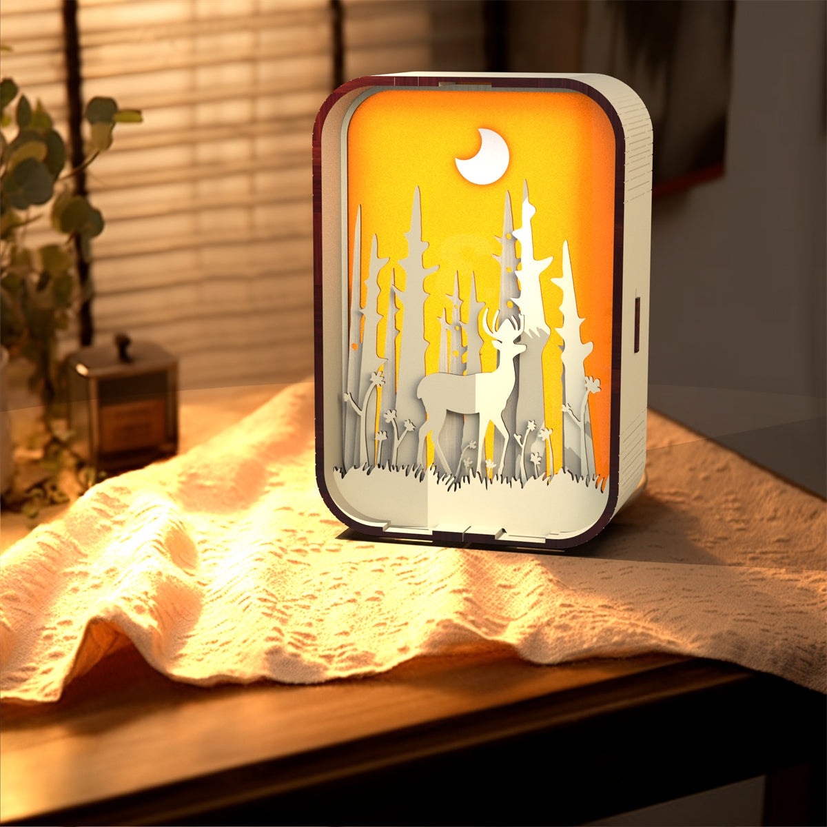 Woodcarving Deer Night Light – Minimalist USB Bedside Lamp