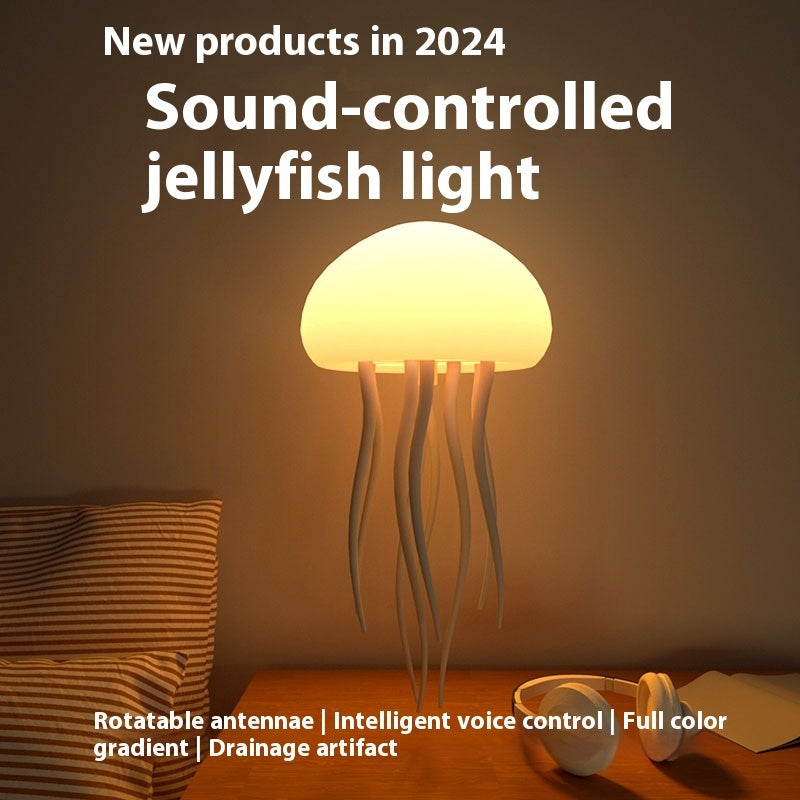 Jellyfish Mood Lamp (USB-C Rechargeable) – Swirling Tentacles, 17 RGB Colors + Voice Control