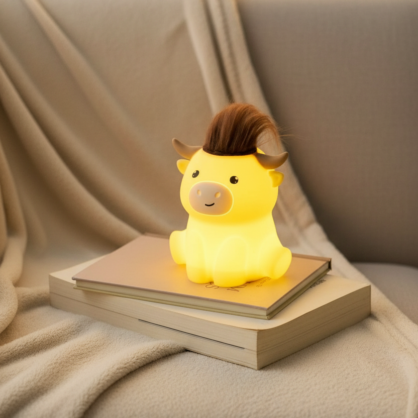 Highland Cow Ambient Night Lamp – Rechargeable Silicone Sleep Light